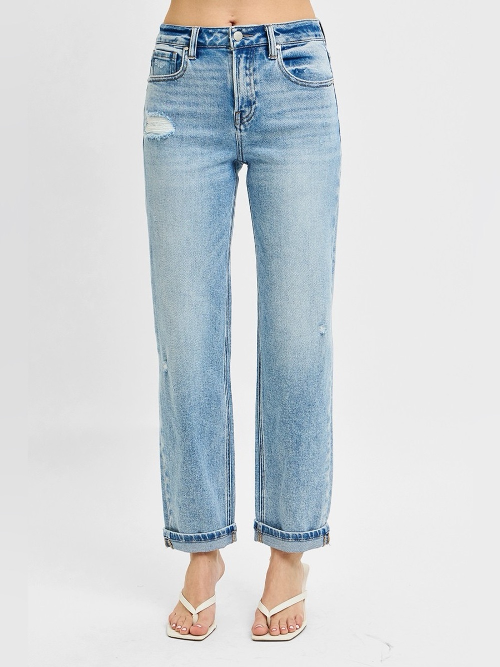 RISEN Full Size High Rise Ankle Boyfriend Distressed Jeans Plus Size
